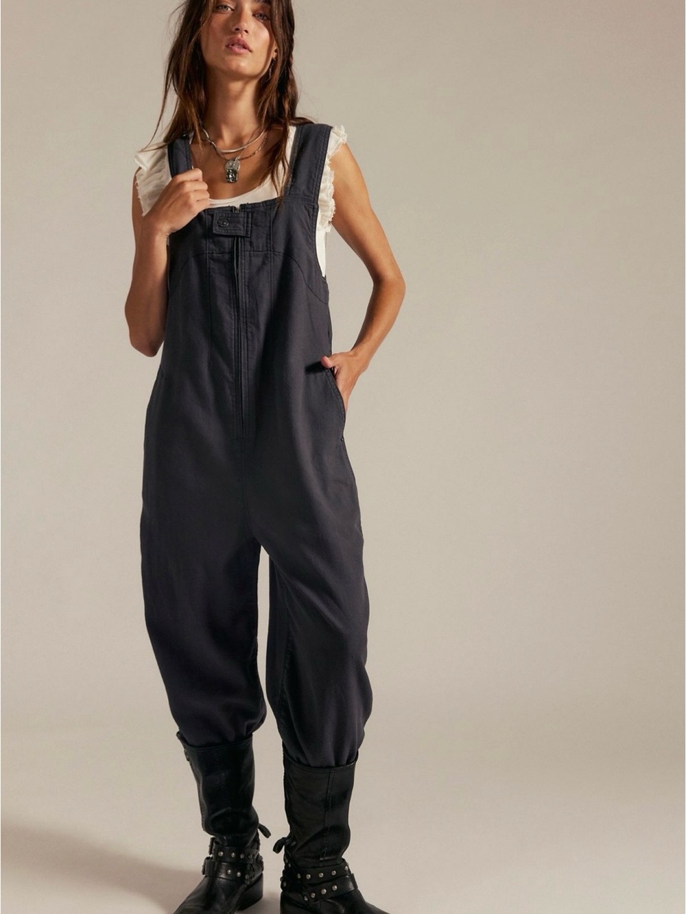 Free People Jude Black Relaxed Overalls